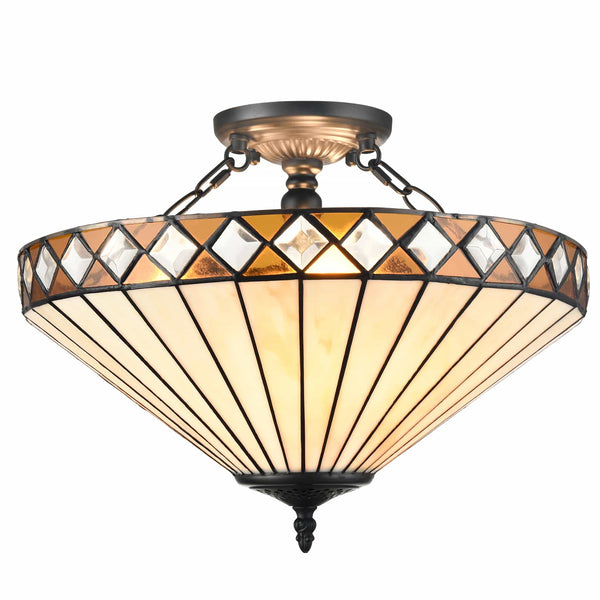 3-Light Tiffany Semi Flush Mount Ceiling Light